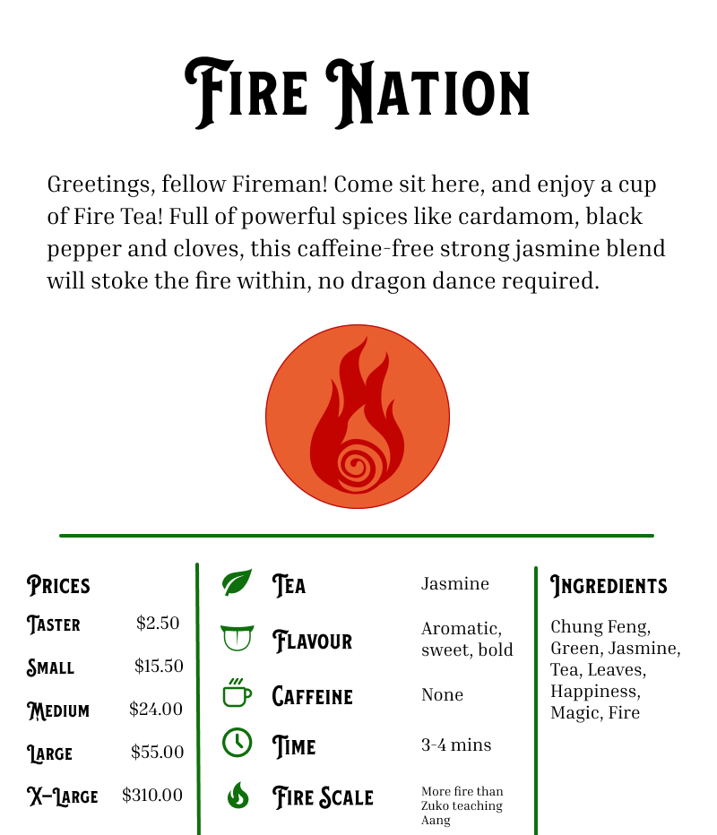Fire Nation tea card