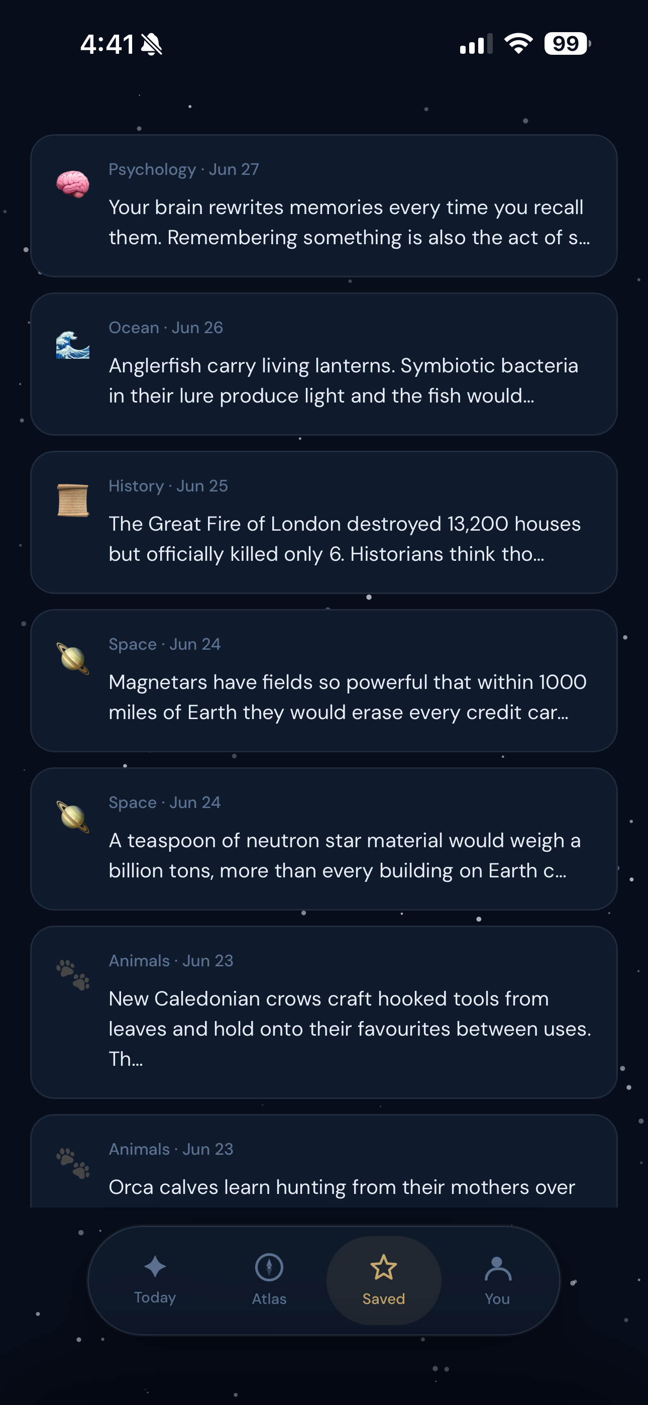 Saved facts tab